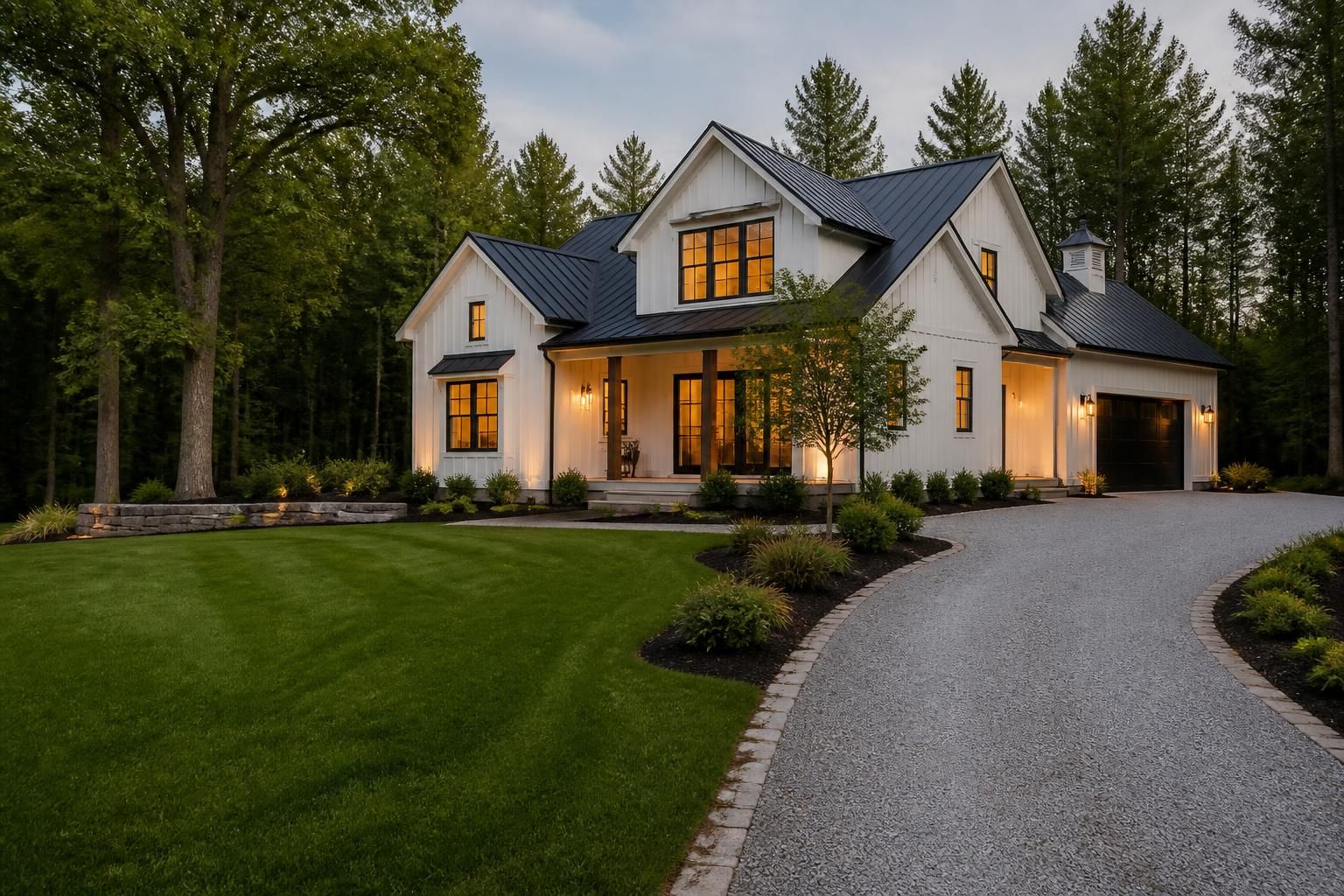 Completed construction project with coordinated site organization.